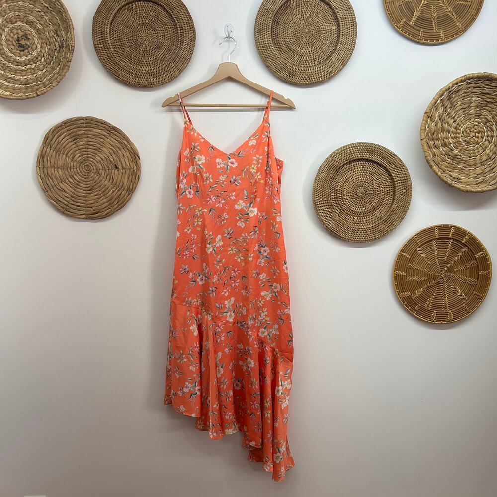 White House Black Market Orange Flower Floral Sleeveless Asymmetrical Dress 4